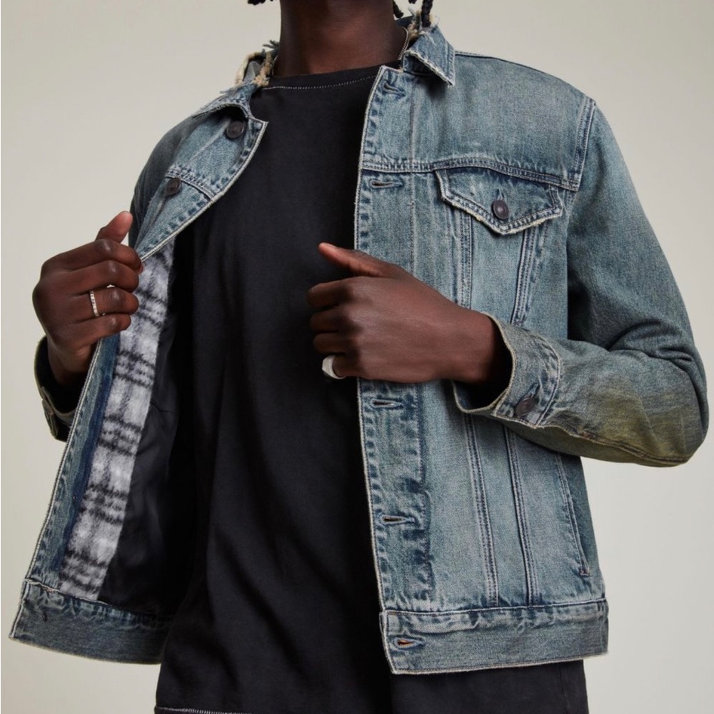Allsaints Men’s Frun Green Cast Denim Jacket size Large NWT